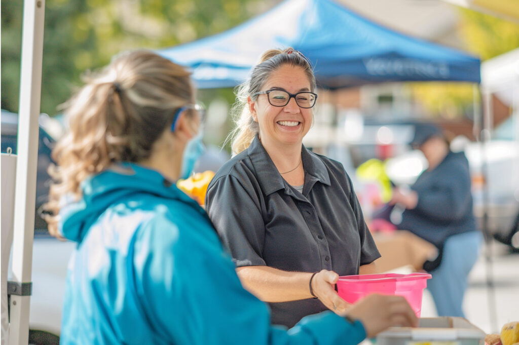 EverTrust Care team members engaging with the local community and seniors at a public outreach event.